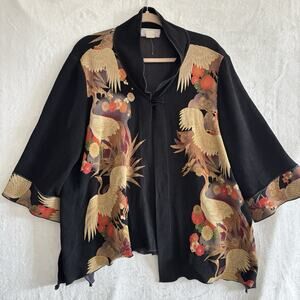 Moonlight Y & S Fashion Design Jacket XL Black Asian Motif Cranes Wearable Art